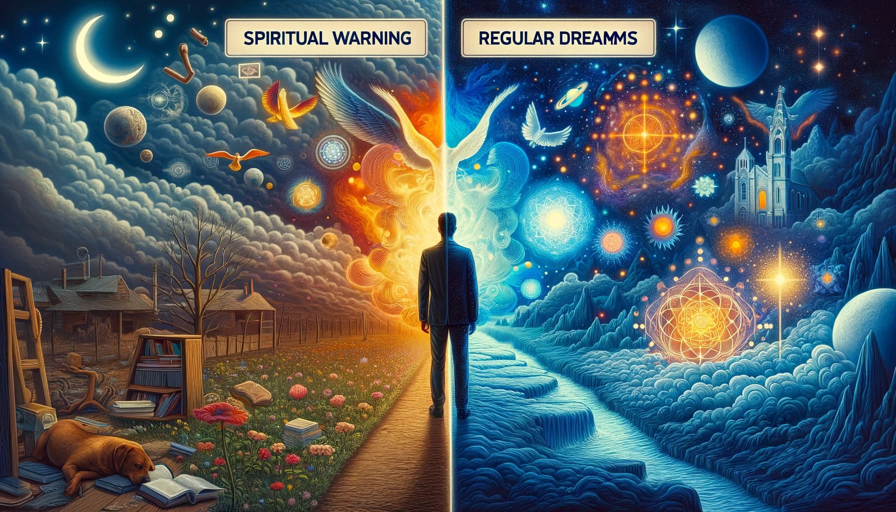 spiritual warning dreams from regular dreams illustrating a contrast between ordinary dream imagery